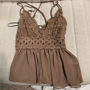 Love Tree Tan Lace Accent Top